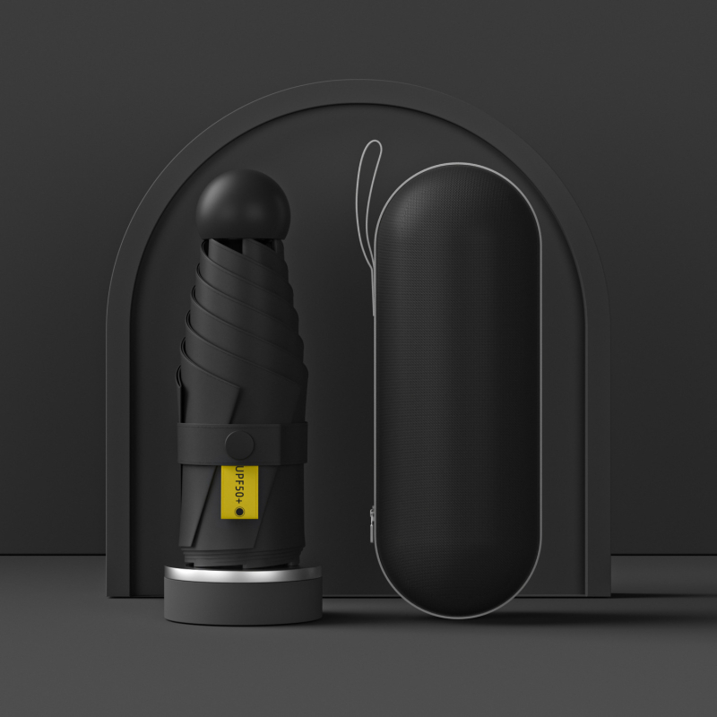 Umbrelă capsulă cu cinci segmente, de buzunar, protecție UV UPF50+, țesătură 190T, 6 brațe, tijă din oțel, mâner din plastic, deschidere manuală, umbrelă publicitară