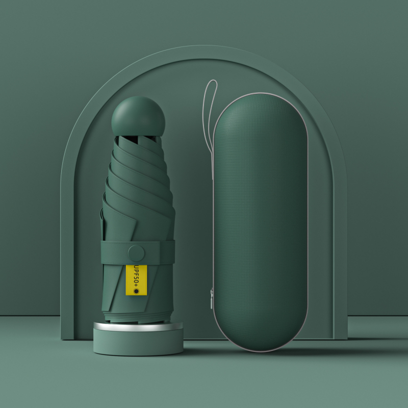 Umbrelă capsulă cu cinci segmente, de buzunar, protecție UV UPF50+, țesătură 190T, 6 brațe, tijă din oțel, mâner din plastic, deschidere manuală, umbrelă publicitară