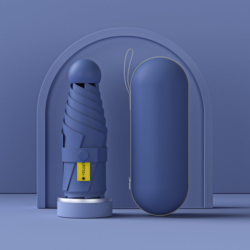 Umbrelă capsulă cu cinci segmente, de buzunar, protecție UV UPF50+, țesătură 190T, 6 brațe, tijă din oțel, mâner din plastic, deschidere manuală, umbrelă publicitară