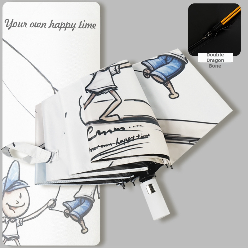 Automatinis skėtis nuo saulės ir lietaus studentams, 8 rėmų strypai, retro trijų dalių dizainas, UPF50+, lengvas