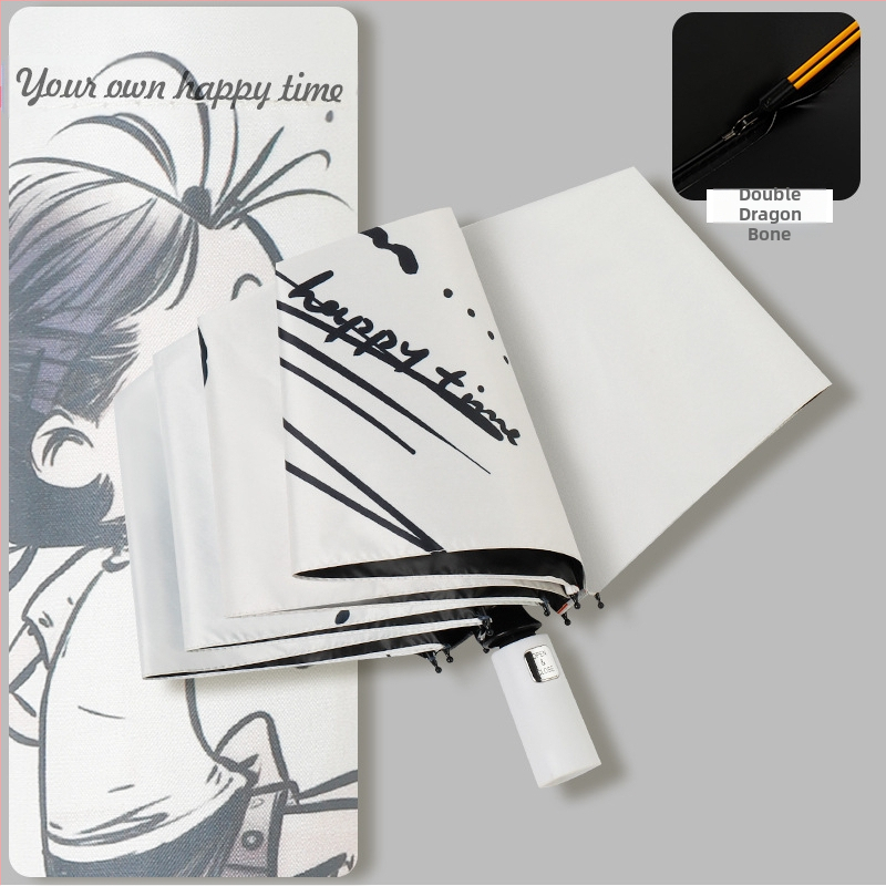 Automatinis skėtis nuo saulės ir lietaus studentams, 8 rėmų strypai, retro trijų dalių dizainas, UPF50+, lengvas