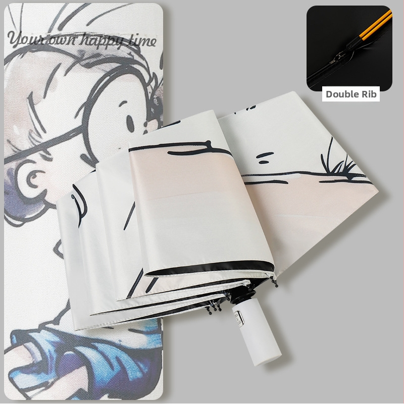 Automatinis skėtis nuo saulės ir lietaus studentams, 8 rėmų strypai, retro trijų dalių dizainas, UPF50+, lengvas