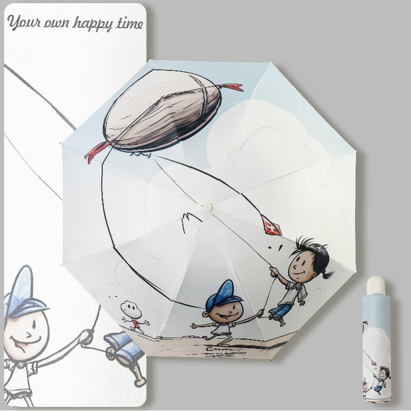 Automatinis skėtis nuo saulės ir lietaus studentams, 8 rėmų strypai, retro trijų dalių dizainas, UPF50+, lengvas