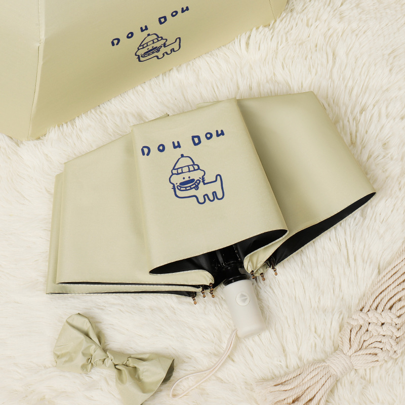 Trys dalių skėtis su karikatūrų dizainu, logotipo spauda, pusiau automatinis atidarymas, UV apsauga UPF 30+