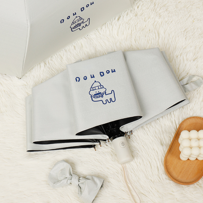 Trys dalių skėtis su karikatūrų dizainu, logotipo spauda, pusiau automatinis atidarymas, UV apsauga UPF 30+