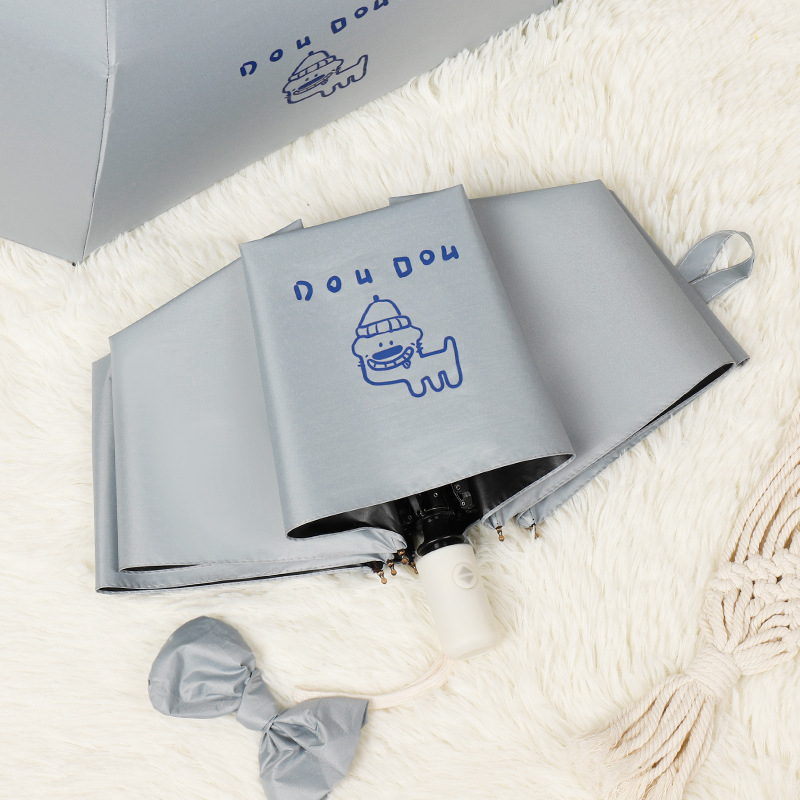 Trys dalių skėtis su karikatūrų dizainu, logotipo spauda, pusiau automatinis atidarymas, UV apsauga UPF 30+