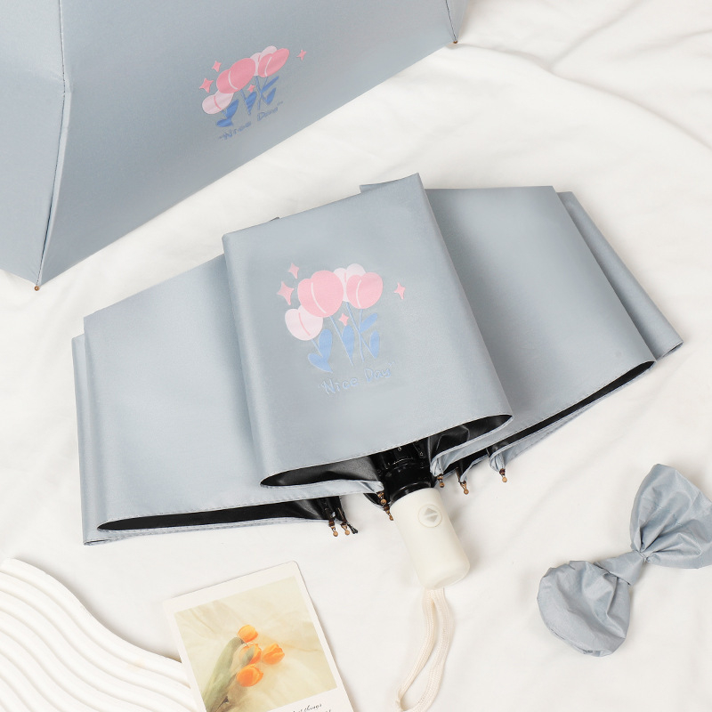 Trys dalių skėtis su karikatūrų dizainu, logotipo spauda, pusiau automatinis atidarymas, UV apsauga UPF 30+