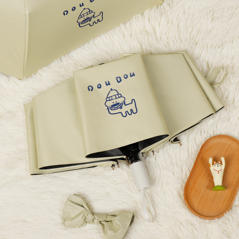 Trys dalių skėtis su karikatūrų dizainu, logotipo spauda, pusiau automatinis atidarymas, UV apsauga UPF 30+