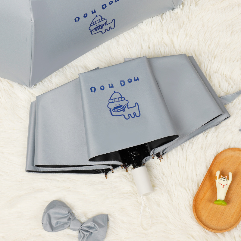 Trys dalių skėtis su karikatūrų dizainu, logotipo spauda, pusiau automatinis atidarymas, UV apsauga UPF 30+