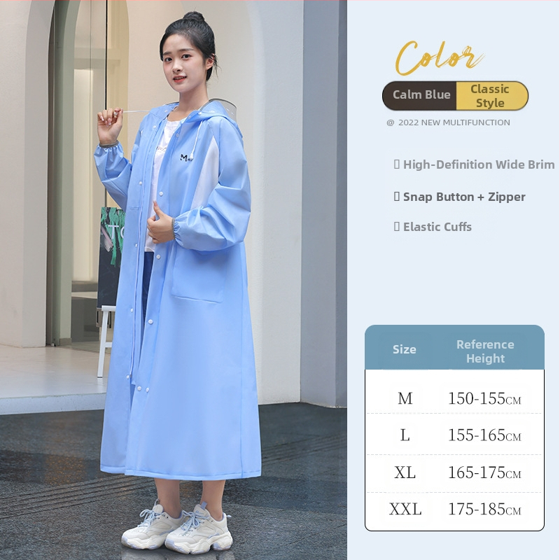 Ilgas lietaus pončas suaugusiems, EVA audinys, vieno gabalo dizainas, daugkartinis naudojimas, stipri lietaus apsauga