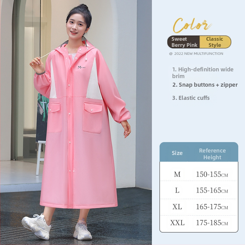 Ilgas lietaus pončas suaugusiems, EVA audinys, vieno gabalo dizainas, daugkartinis naudojimas, stipri lietaus apsauga