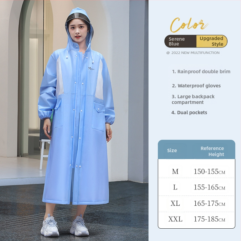 Ilgas lietaus pončas suaugusiems, EVA audinys, vieno gabalo dizainas, daugkartinis naudojimas, stipri lietaus apsauga