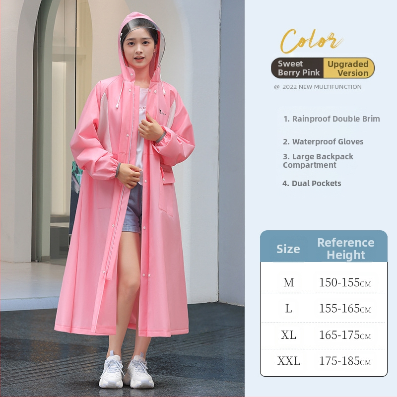 Ilgas lietaus pončas suaugusiems, EVA audinys, vieno gabalo dizainas, daugkartinis naudojimas, stipri lietaus apsauga