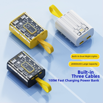 Power Bank 10000mAh cu cablu încorporat, stil industrial, baterie litiu-ion, intrare 5V, ieșire 10W QC2.0