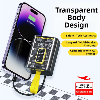 Power Bank 10000 mAh с вграден кабел, индустриален стил, литиево-йонна клетка, вход 5V, изход 10W QC2.0