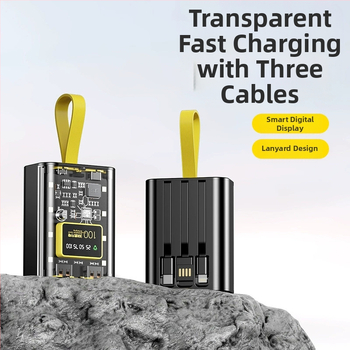 Power Bank 10000 mAh с вграден кабел, индустриален стил, литиево-йонна клетка, вход 5V, изход 10W QC2.0