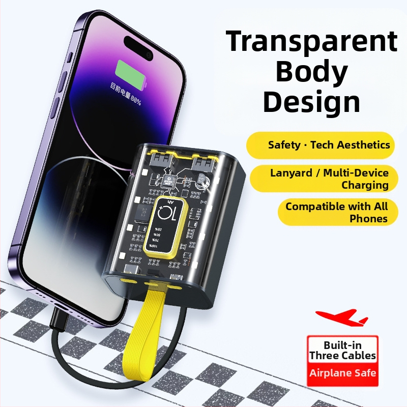 Power Bank 10000mAh s vstavaným káblom, priemyselný štýl, Li-ion batéria, vstup 5V, výstup 10W QC2.0