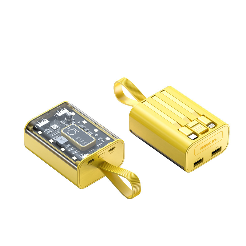 Power Bank 10000mAh cu cablu încorporat, stil industrial, baterie litiu-ion, intrare 5V, ieșire 10W QC2.0