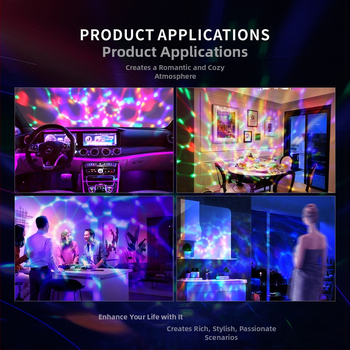 USB автомобилна атмосфера светлина с мигащи LED диоди, вакуумно закрепване, PVC абажур, ≤36V, захранване от гнездо