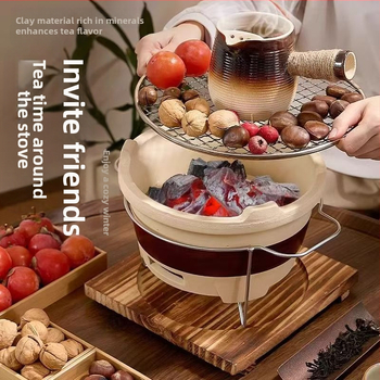 Lauko keraminis arbatos rinkinys su anglimi – kempingo arbatos rinkinys su atvira liepsna, nešiojamas, atsparus karščiui, tinkamas 6–10 žmonėms, pritaikymas galimas