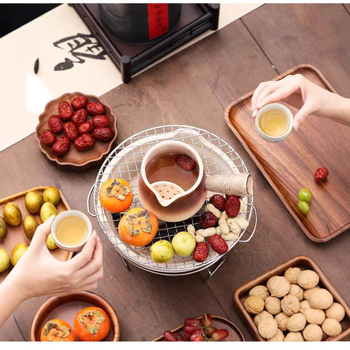 Lauko keraminis arbatos rinkinys su anglimi – kempingo arbatos rinkinys su atvira liepsna, nešiojamas, atsparus karščiui, tinkamas 6–10 žmonėms, pritaikymas galimas