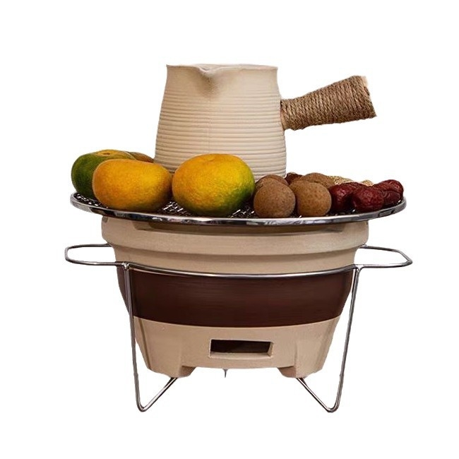 Lauko keraminis arbatos rinkinys su anglimi – kempingo arbatos rinkinys su atvira liepsna, nešiojamas, atsparus karščiui, tinkamas 6–10 žmonėms, pritaikymas galimas