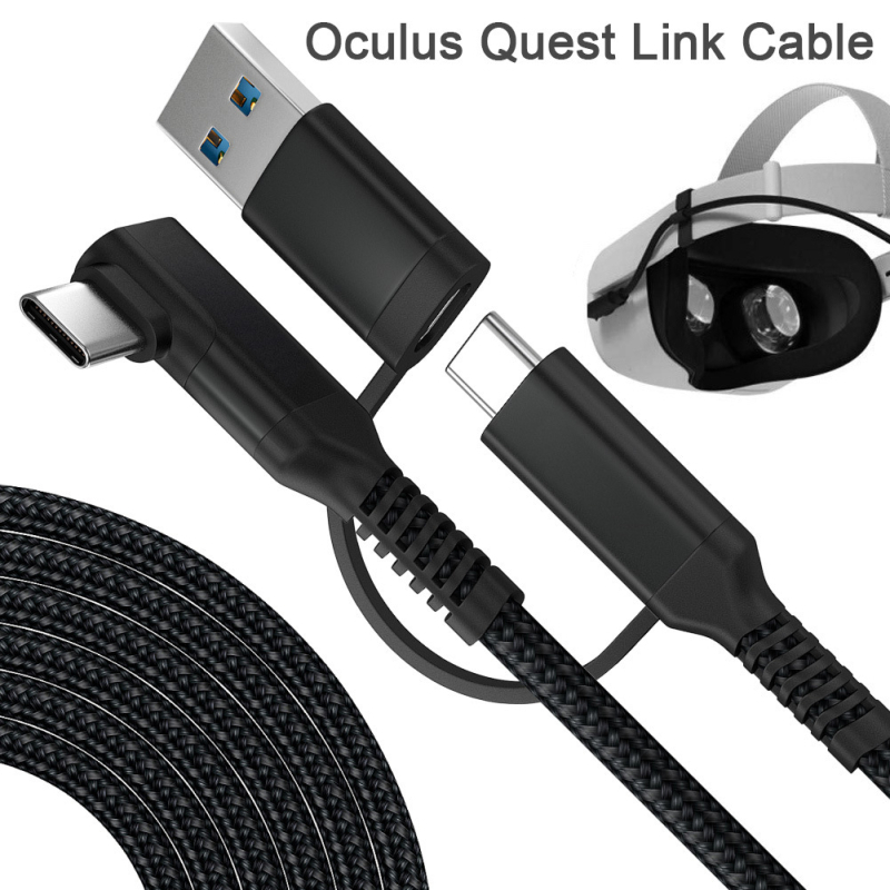 Oculus Quest 2 USB-C кабел с 90° ъгъл за VR (USB-C, 60W, 5GB, алуминиева сплав, съвместим с Oculus Quest)