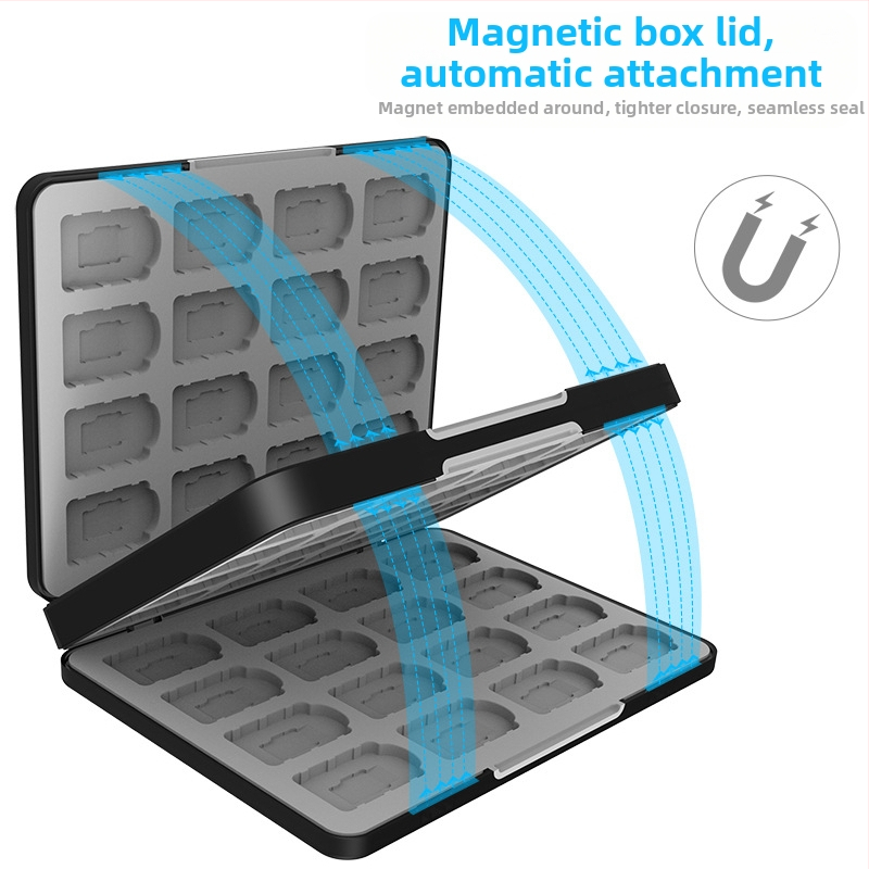 Nintendo Switch кутия за съхранение на игрови карти 64 32-in-1 – магнитна силиконова ABS кутия, съвместима с Switch 2/OLED/Switch/Lite, размери 17.5×13.5×2.4 см, тегло 360 г