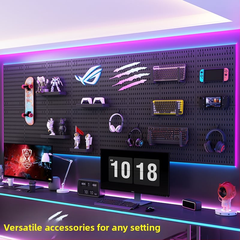 Perforovaná doska na stenu s háčikmi – bez vŕtania, 1 vrstva, viacúčelové skladovanie, balenie 20 ks