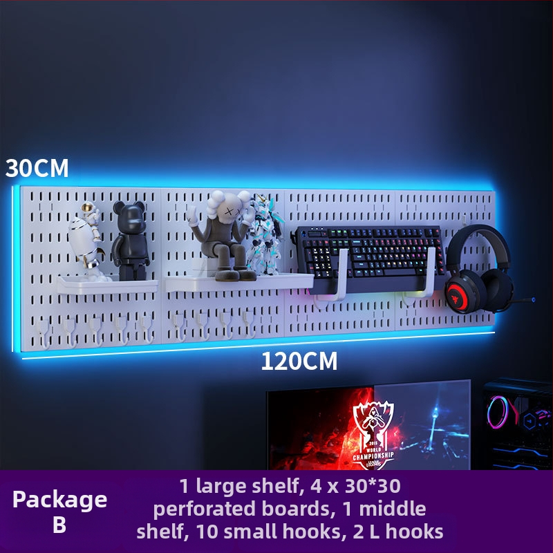 Perforovaná doska na stenu s háčikmi – bez vŕtania, 1 vrstva, viacúčelové skladovanie, balenie 20 ks