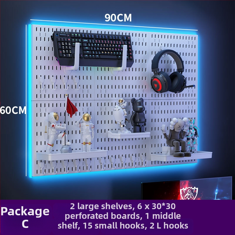 Perforovaná doska na stenu s háčikmi – bez vŕtania, 1 vrstva, viacúčelové skladovanie, balenie 20 ks