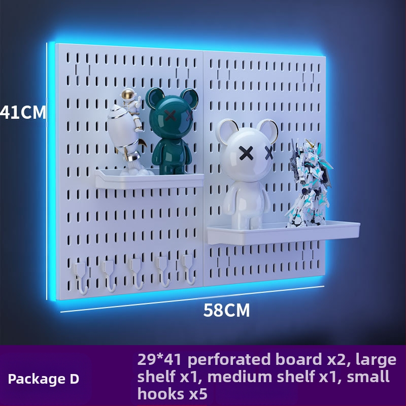 Perforovaná doska na stenu s háčikmi – bez vŕtania, 1 vrstva, viacúčelové skladovanie, balenie 20 ks