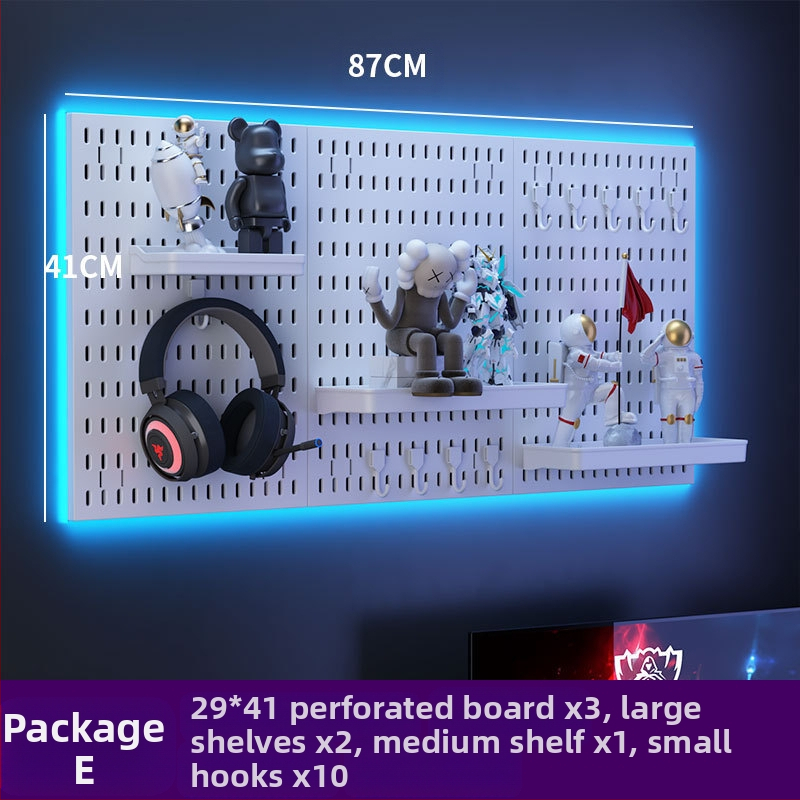 Perforovaná doska na stenu s háčikmi – bez vŕtania, 1 vrstva, viacúčelové skladovanie, balenie 20 ks