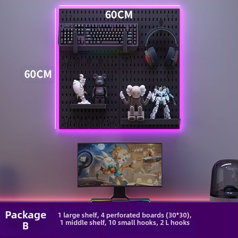 Perforovaná doska na stenu s háčikmi – bez vŕtania, 1 vrstva, viacúčelové skladovanie, balenie 20 ks