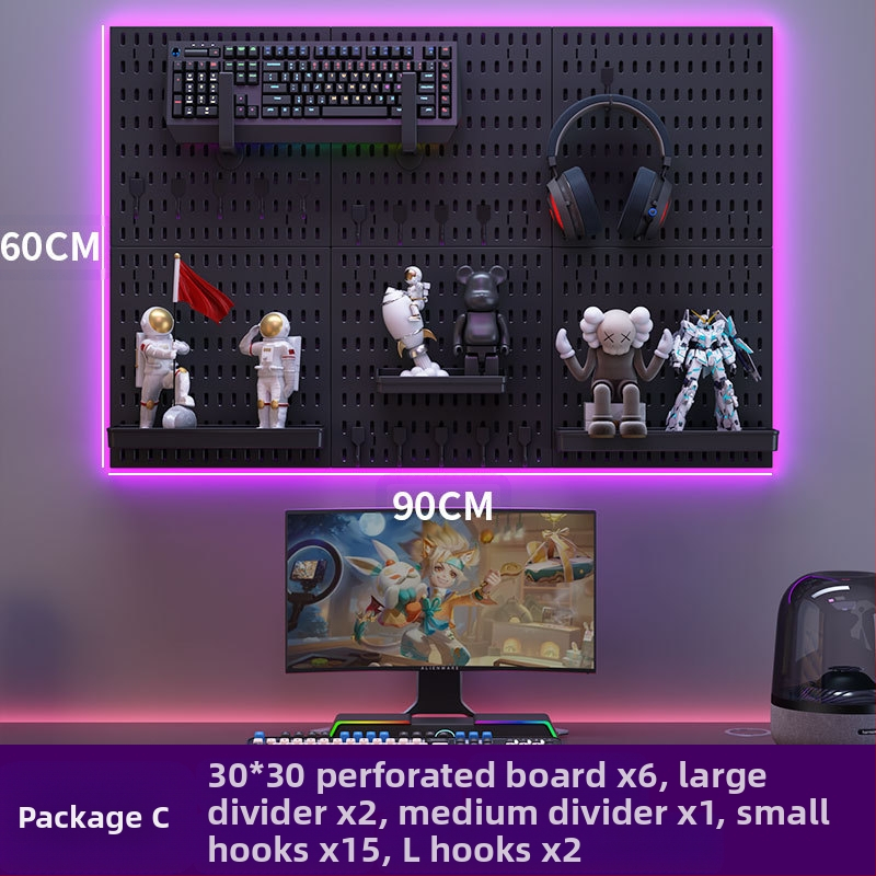 Perforovaná doska na stenu s háčikmi – bez vŕtania, 1 vrstva, viacúčelové skladovanie, balenie 20 ks