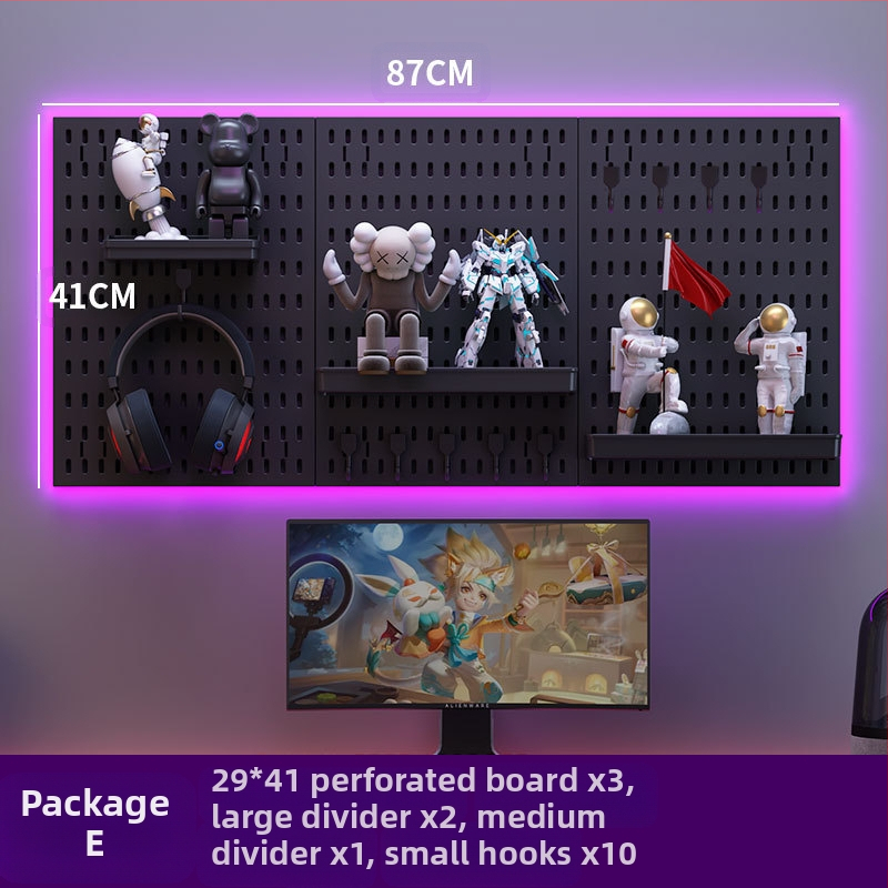 Perforovaná doska na stenu s háčikmi – bez vŕtania, 1 vrstva, viacúčelové skladovanie, balenie 20 ks