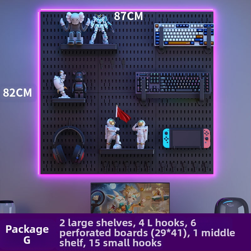 Perforovaná doska na stenu s háčikmi – bez vŕtania, 1 vrstva, viacúčelové skladovanie, balenie 20 ks