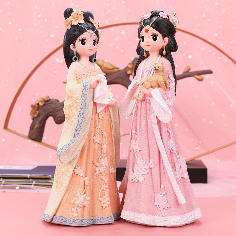 Ornament din rășină cu fată în Hanfu – stil antic, decor pentru casă și cadou, temă amintire de călătorie