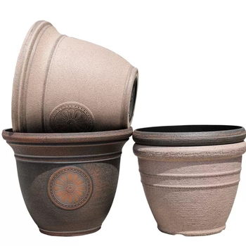 Γλάστρα από ρητίνη με ανάγλυφη υφή πέτρας, ρετρό στυλ, σχεδιασμένη για το πάτωμα, κατάλληλη για γραφείο και οικιακή διακόσμηση