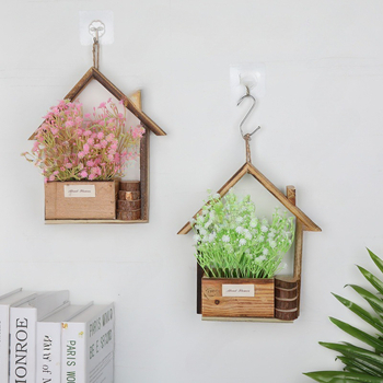 Ξύλινο κρεμαστό γλαστράκι τοίχου σε ευρωπαϊκό στυλ, χειροποίητο με χαρακτική