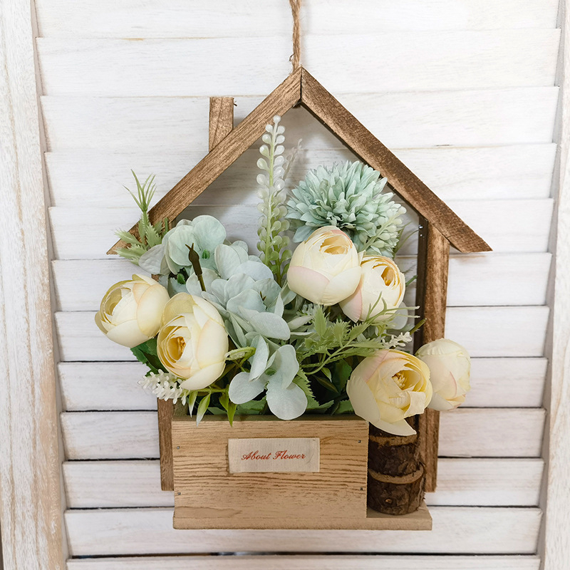 Ghiveci de perete din lemn în stil european, realizat manual, gravat