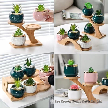 Επιτραπέζιο μπαμπού ράφι φυτών για παχύφυτα — Πολυεπίπεδο ξύλινο ράφι γλαστών, μοντέρνο μινιμαλιστικό στυλ, εύκολη συναρμολόγηση