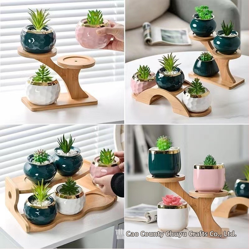 Настолна бамбукова многоетажна поставка за сукуленти | модерен минималистичен стил | за сглобяване