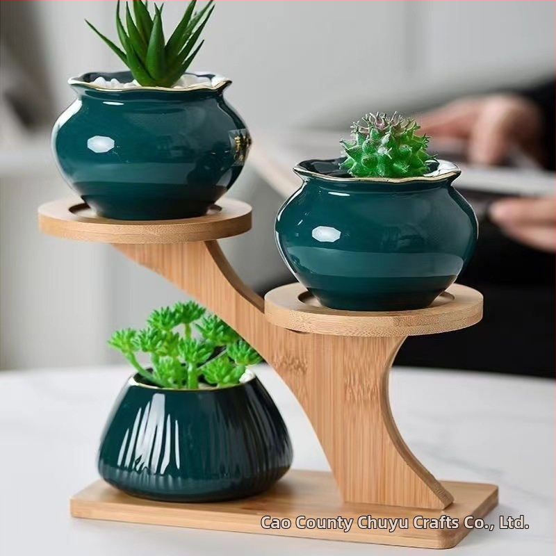 Настолна бамбукова многоетажна поставка за сукуленти | модерен минималистичен стил | за сглобяване