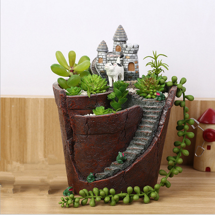 Mini posuda za mikro krajolik unutarnja dekoracija, bonsai DIY, pastoralni stil, sintetička smola