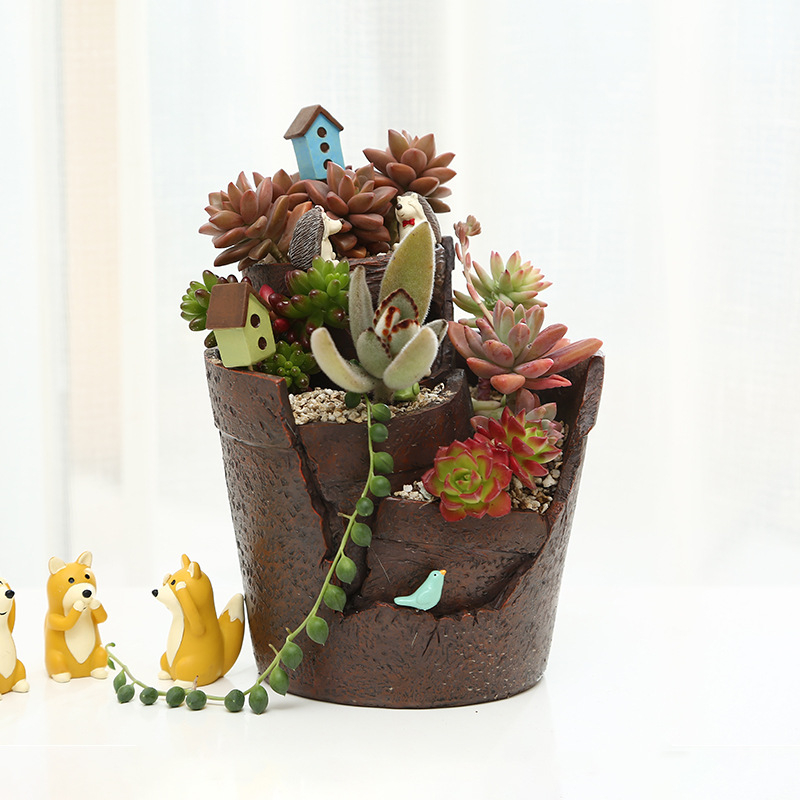 Mini posuda za mikro krajolik unutarnja dekoracija, bonsai DIY, pastoralni stil, sintetička smola