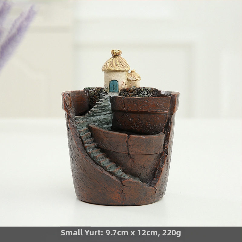 Mini posuda za mikro krajolik unutarnja dekoracija, bonsai DIY, pastoralni stil, sintetička smola