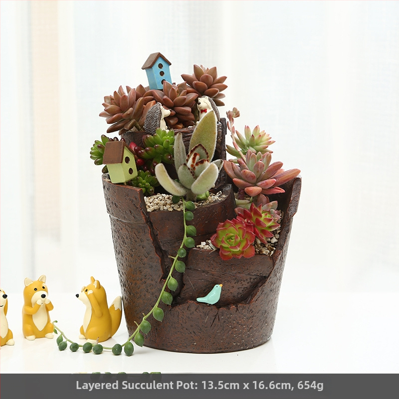 Mini posuda za mikro krajolik unutarnja dekoracija, bonsai DIY, pastoralni stil, sintetička smola
