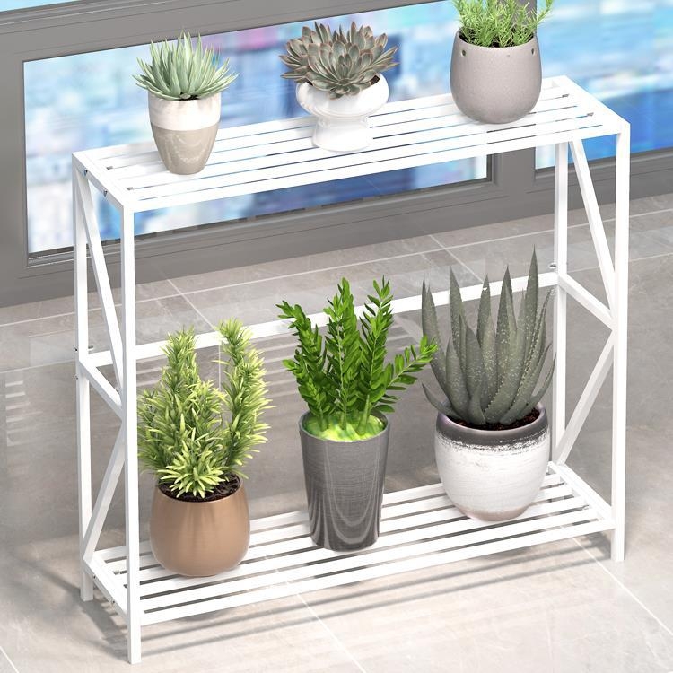 Dvostruko etažni metalni stalak za cvijeće za prozorsku dasku – uski, podni stalak, jednostavan stil za kućno vrtlarstvo