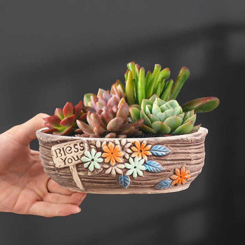 Ghiveci ceramic pentru suculente, respirabil, durabil, pentru birou și casă, stil simplu